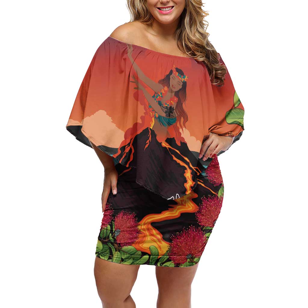 Hawaii Kilauea Volcano Off Shoulder Short Dress Pele Goddess LT7 Women Colorful - Polynesian Pride