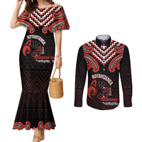 Maori Waitangi Couples Matching Mermaid Dress and Long Sleeve Button Shirt Kotahitanga Poutama Mix Whakairo LT7 Black - Polynesian Pride