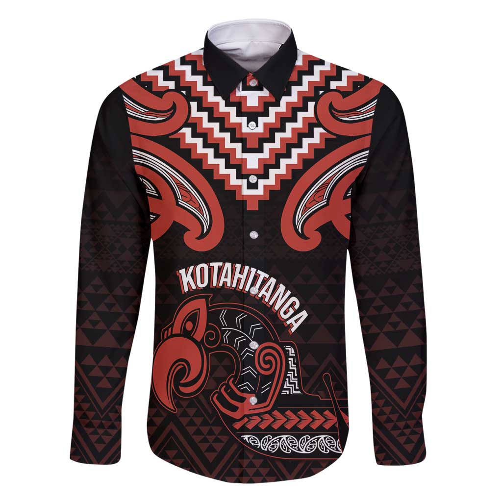 Maori Waitangi Family Matching Mermaid Dress and Hawaiian Shirt Kotahitanga Poutama Mix Whakairo LT7 Dad's Shirt - Long Sleeve Black - Polynesian Pride