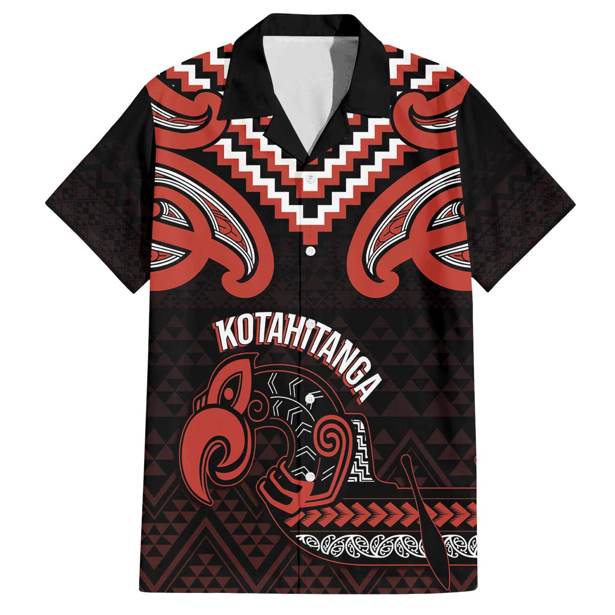Maori Waitangi Family Matching Off The Shoulder Long Sleeve Dress and Hawaiian Shirt Kotahitanga Poutama Mix Whakairo LT7 Dad's Shirt - Short Sleeve Black - Polynesian Pride