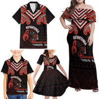 Maori Waitangi Family Matching Off Shoulder Maxi Dress and Hawaiian Shirt Kotahitanga Poutama Mix Whakairo LT7 - Polynesian Pride