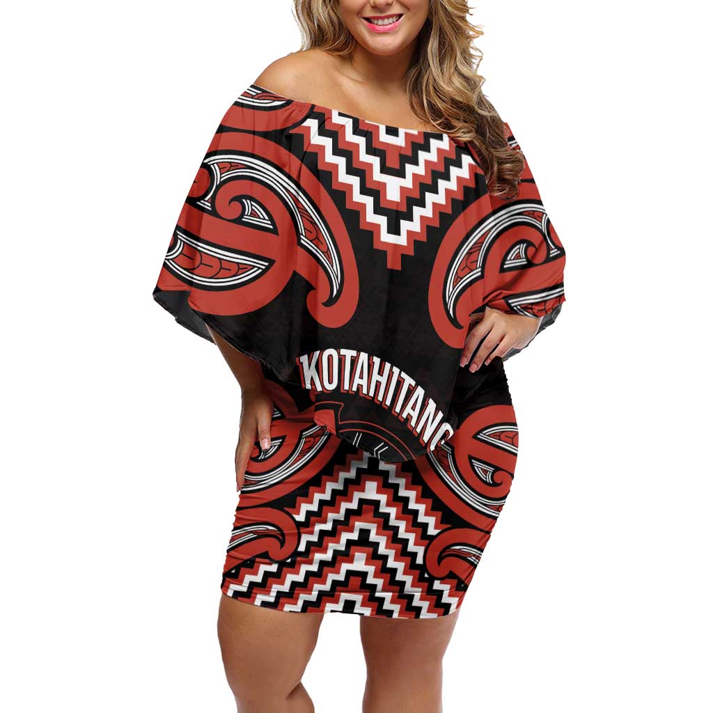 Maori Waitangi Family Matching Off Shoulder Short Dress and Hawaiian Shirt Kotahitanga Poutama Mix Whakairo LT7 Mom's Dress Black - Polynesian Pride