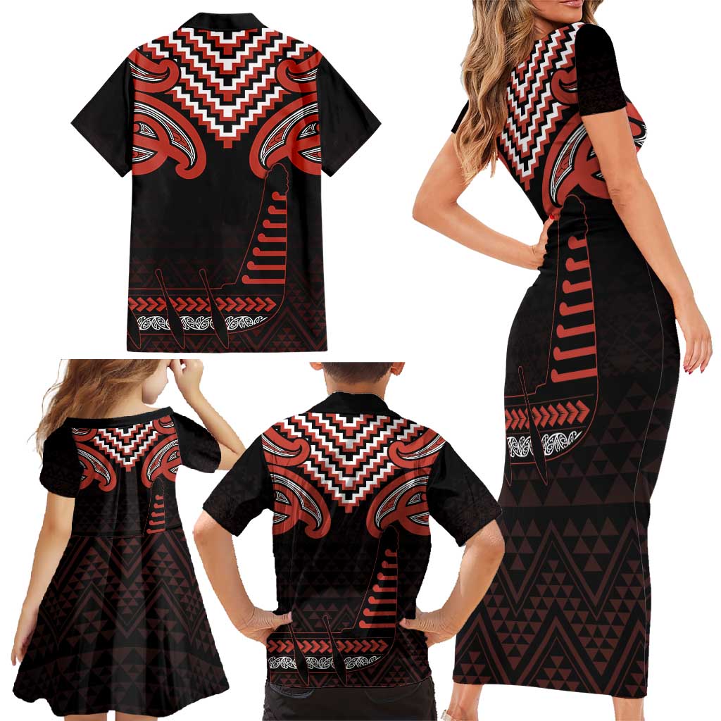 Maori Waitangi Family Matching Short Sleeve Bodycon Dress and Hawaiian Shirt Kotahitanga Poutama Mix Whakairo LT7 - Polynesian Pride
