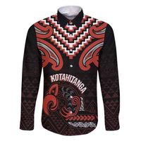 Maori Waitangi Family Matching Short Sleeve Bodycon Dress and Hawaiian Shirt Kotahitanga Poutama Mix Whakairo LT7 Dad's Shirt - Long Sleeve Black - Polynesian Pride