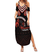 Maori Waitangi Family Matching Summer Maxi Dress and Hawaiian Shirt Kotahitanga Poutama Mix Whakairo LT7 Mom's Dress Black - Polynesian Pride