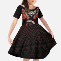 Maori Waitangi Family Matching Tank Maxi Dress and Hawaiian Shirt Kotahitanga Poutama Mix Whakairo LT7 Daughter's Dress Black - Polynesian Pride