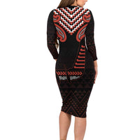 Maori Waitangi Long Sleeve Bodycon Dress Kotahitanga Poutama Mix Whakairo LT7 - Polynesian Pride