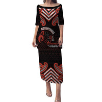 Maori Waitangi Puletasi Kotahitanga Poutama Mix Whakairo LT7 Long Dress Black - Polynesian Pride