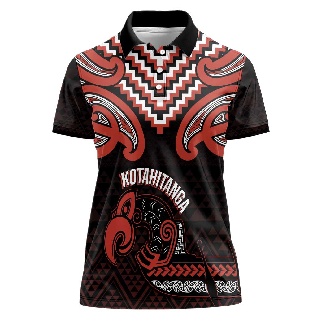 Maori Waitangi Women Polo Shirt Kotahitanga Poutama Mix Whakairo LT7 Female Black - Polynesian Pride