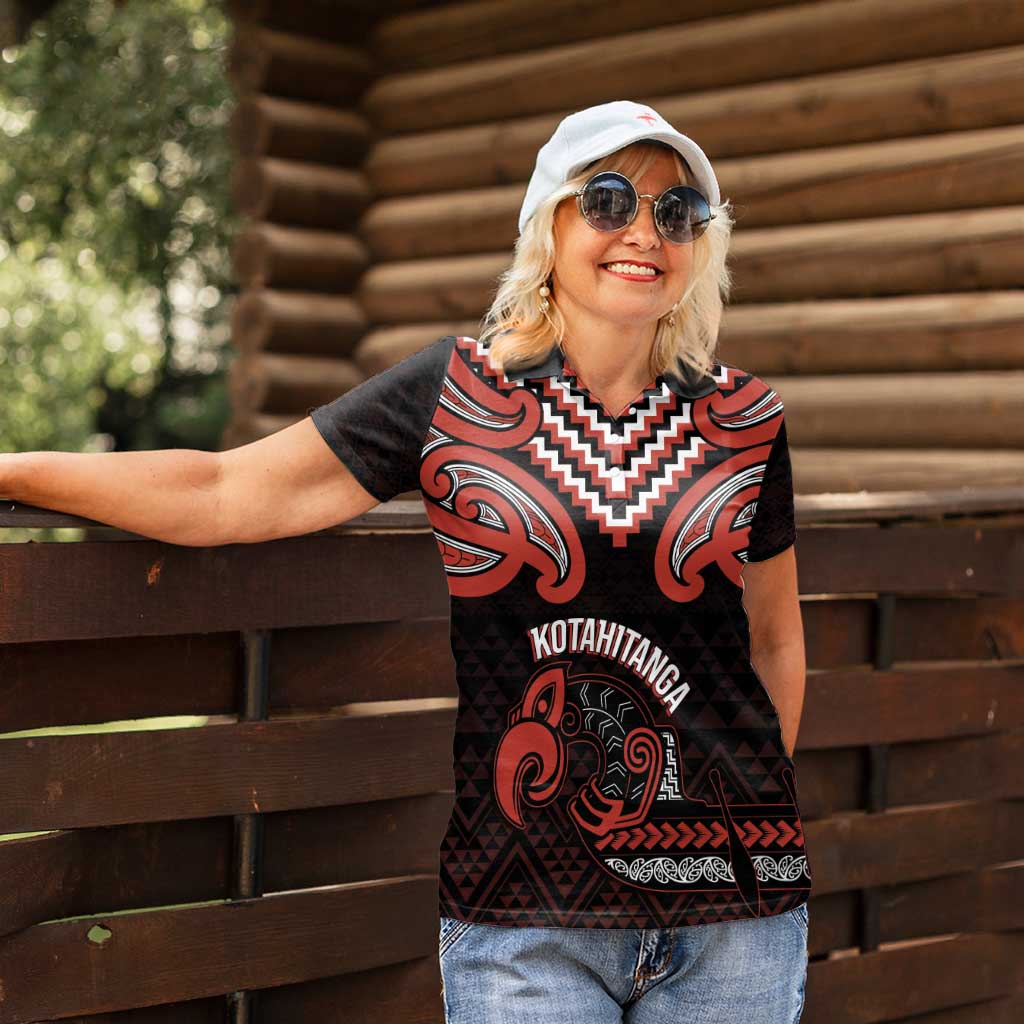 Maori Waitangi Women Polo Shirt Kotahitanga Poutama Mix Whakairo LT7 - Polynesian Pride