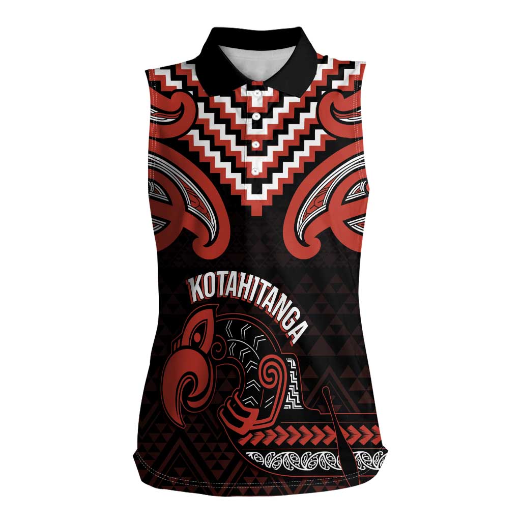 Maori Waitangi Women Sleeveless Polo Shirt Kotahitanga Poutama Mix Whakairo LT7 Female Black - Polynesian Pride