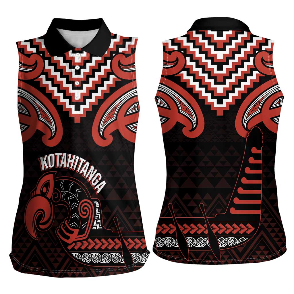 Maori Waitangi Women Sleeveless Polo Shirt Kotahitanga Poutama Mix Whakairo LT7 - Polynesian Pride