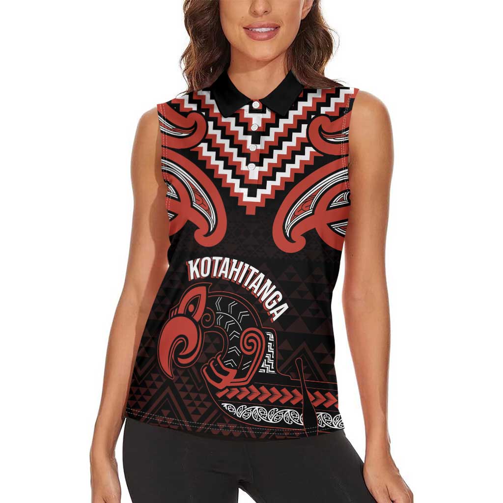 Maori Waitangi Women Sleeveless Polo Shirt Kotahitanga Poutama Mix Whakairo LT7 - Polynesian Pride