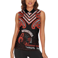 Maori Waitangi Women Sleeveless Polo Shirt Kotahitanga Poutama Mix Whakairo LT7 - Polynesian Pride