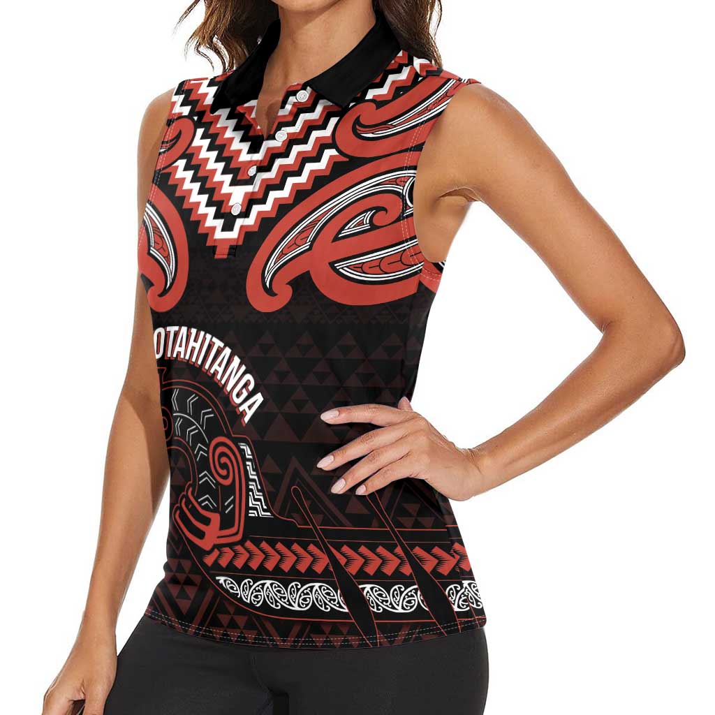 Maori Waitangi Women Sleeveless Polo Shirt Kotahitanga Poutama Mix Whakairo LT7 - Polynesian Pride