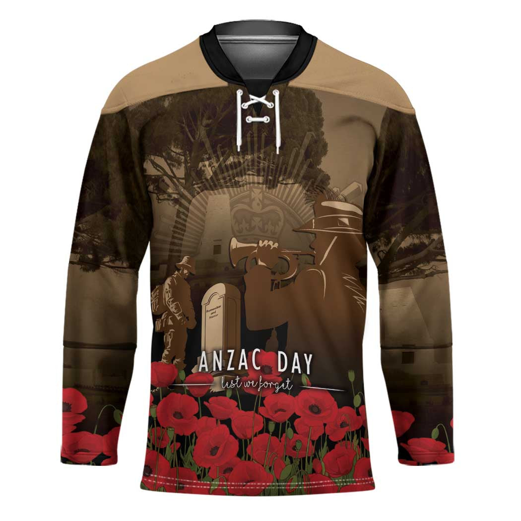 Australia - New Zealand ANZAC Lone Pine Hockey Jersey The Last Post LT7 Unisex Old Gold - Polynesian Pride