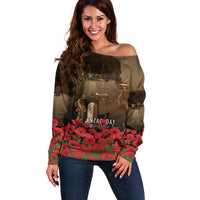 Australia - New Zealand ANZAC Lone Pine Off Shoulder Sweater The Last Post LT7 Women Old Gold - Polynesian Pride