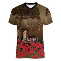 Australia - New Zealand ANZAC Lone Pine Women V-Neck T-Shirt The Last Post LT7 Female Old Gold - Polynesian Pride