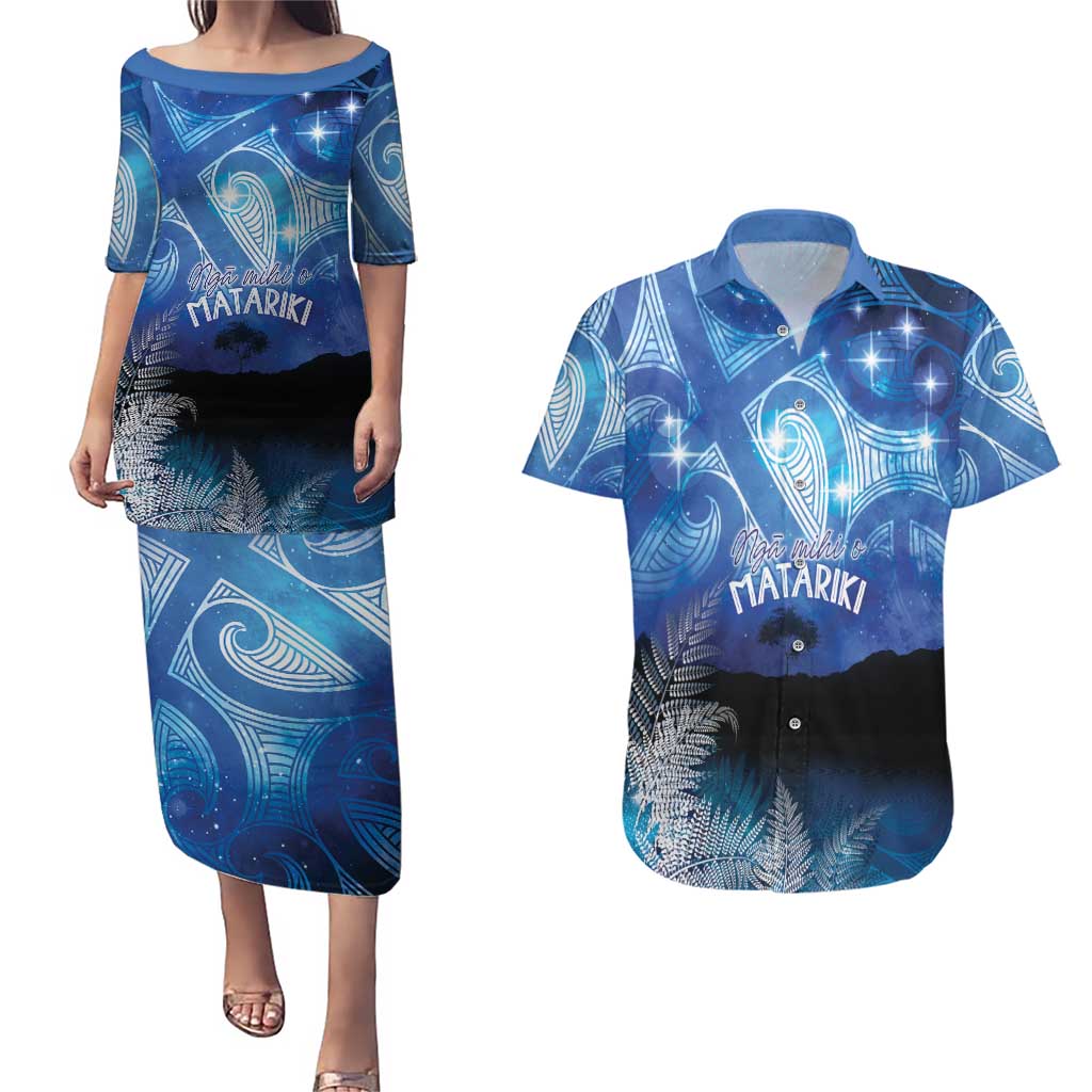 NZ Maori Matariki Scenery Couples Matching Puletasi and Hawaiian Shirt Galaxy Sky