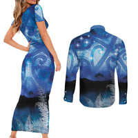 NZ Maori Matariki Scenery Couples Matching Short Sleeve Bodycon Dress and Long Sleeve Button Shirt Galaxy Sky