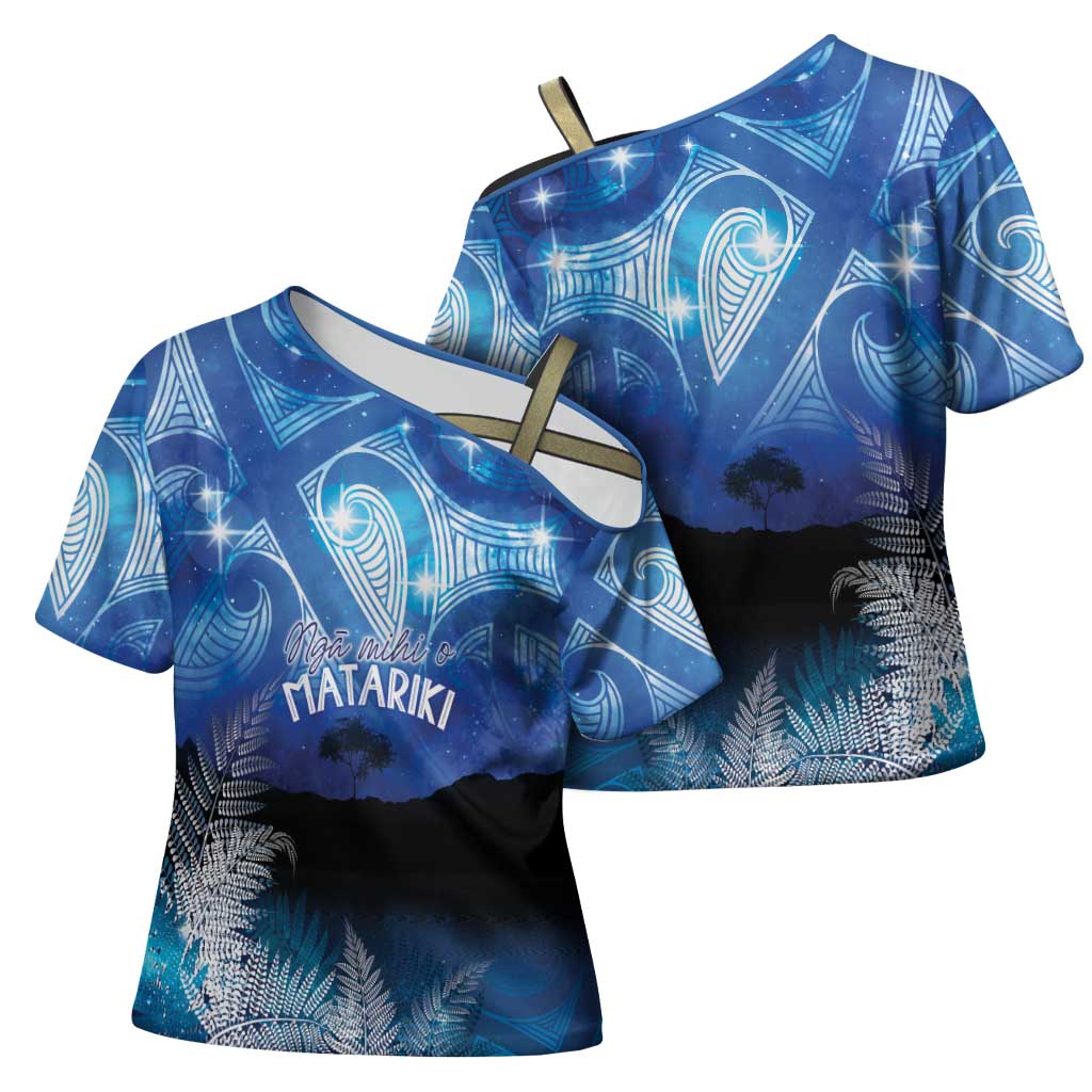 NZ Maori Matariki Scenery Cross Shoulder Shirt Galaxy Sky
