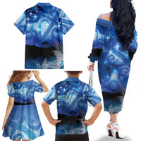 NZ Maori Matariki Scenery Family Matching Off The Shoulder Long Sleeve Dress and Hawaiian Shirt Galaxy Sky LT7 - Polynesian Pride