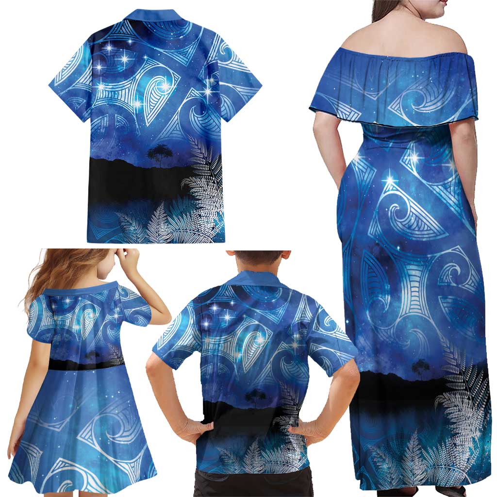 NZ Maori Matariki Scenery Family Matching Off Shoulder Maxi Dress and Hawaiian Shirt Galaxy Sky LT7 - Polynesian Pride
