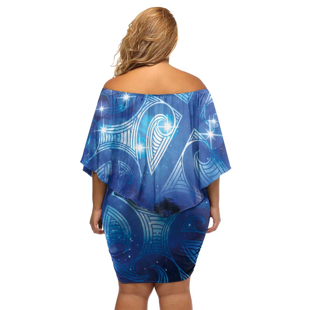 NZ Maori Matariki Scenery Family Matching Off Shoulder Short Dress and Hawaiian Shirt Galaxy Sky LT7 - Polynesian Pride