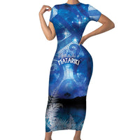 NZ Maori Matariki Scenery Family Matching Short Sleeve Bodycon Dress and Hawaiian Shirt Galaxy Sky LT7 Mom's Dress Galaxy - Polynesian Pride