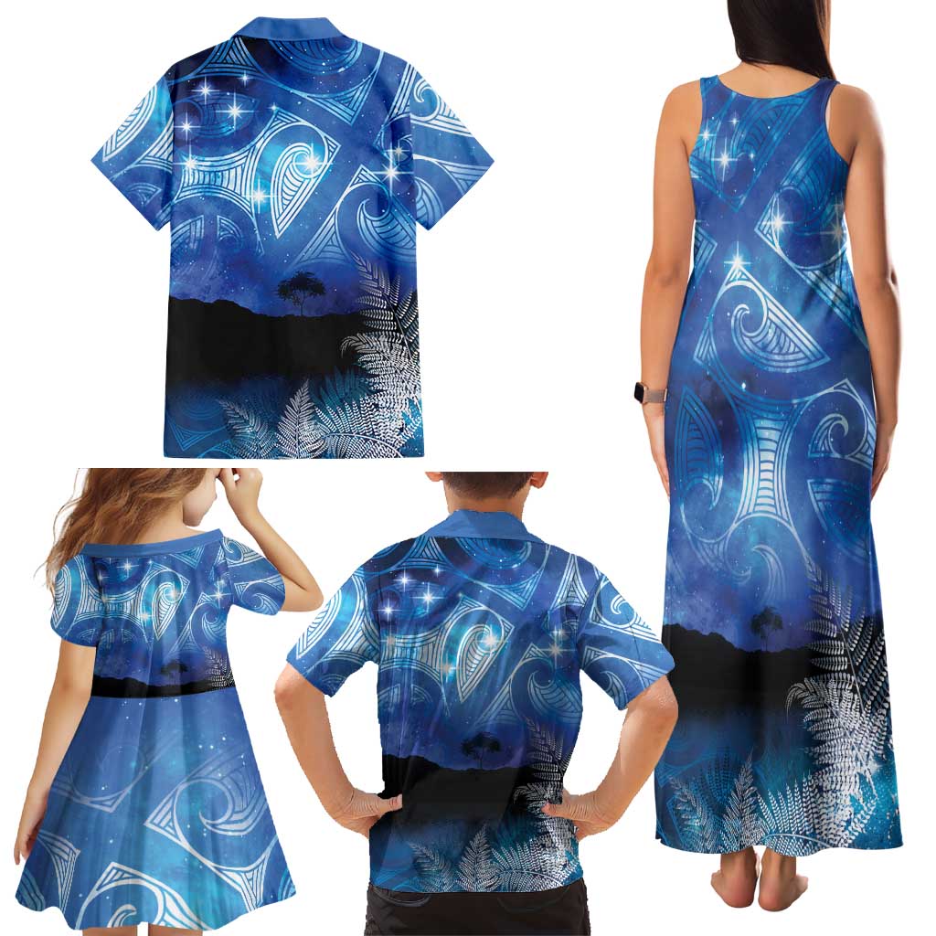 NZ Maori Matariki Scenery Family Matching Tank Maxi Dress and Hawaiian Shirt Galaxy Sky LT7 - Polynesian Pride