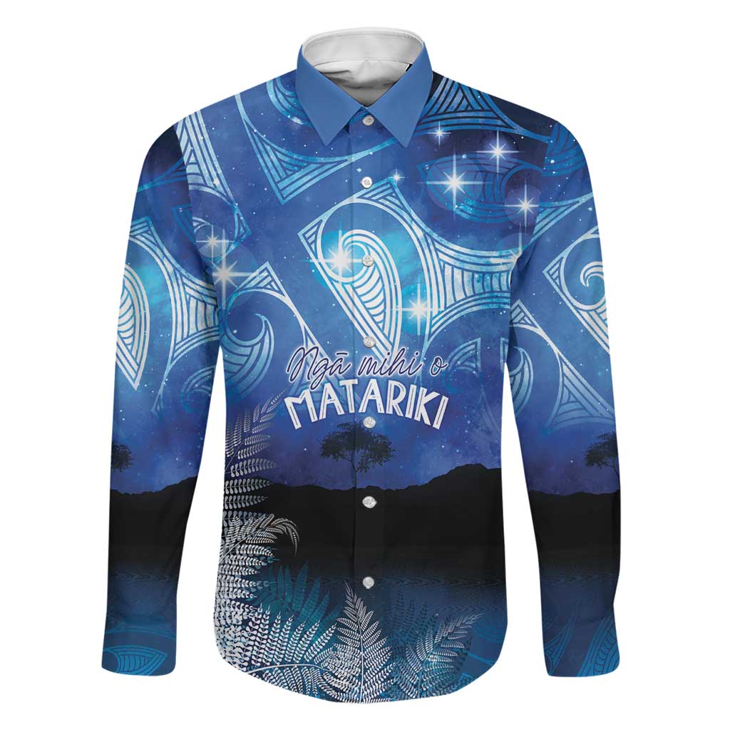 NZ Maori Matariki Scenery Family Matching Tank Maxi Dress and Hawaiian Shirt Galaxy Sky LT7 Dad's Shirt - Long Sleeve Galaxy - Polynesian Pride