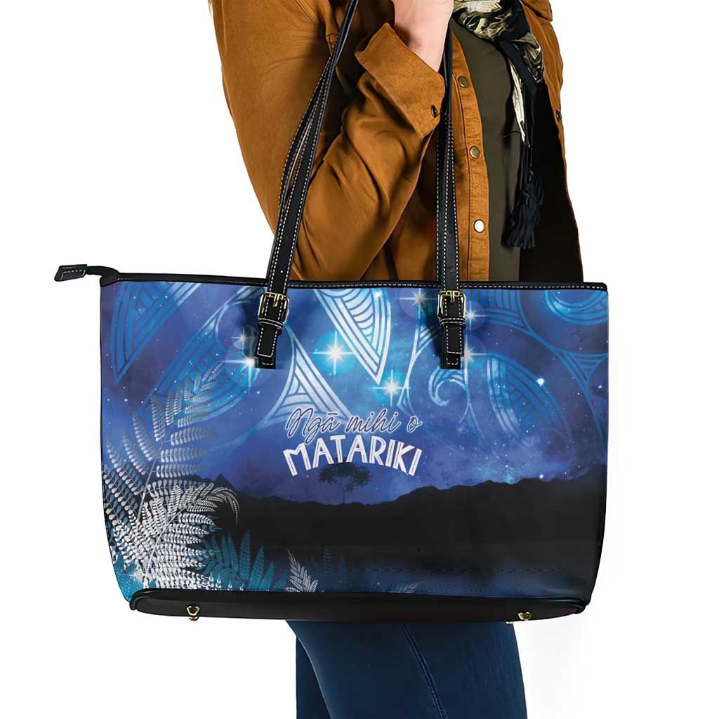 NZ Maori Matariki Scenery Leather Tote Bag Galaxy Sky