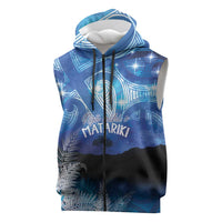 NZ Maori Matariki Scenery Sleeveless Zip Hoodie Galaxy Sky