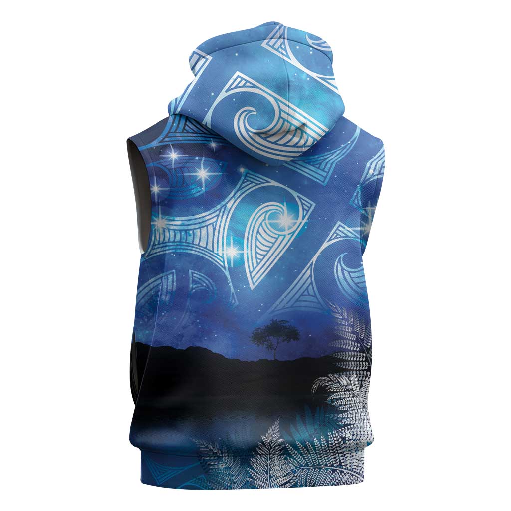 NZ Maori Matariki Scenery Sleeveless Zip Hoodie Galaxy Sky