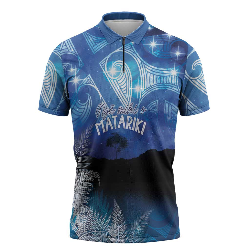 NZ Maori Matariki Scenery Zipper Polo Shirt Galaxy Sky
