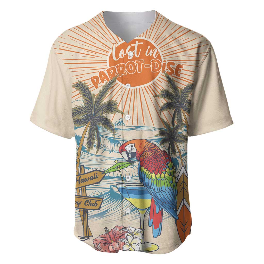 Personalized Christmas In July - Hawaii Retro Baseball Jersey Lost In Parrot-dise LT7 Beige - Polynesian Pride