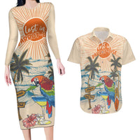 Personalized Christmas In July - Hawaii Retro Couples Matching Long Sleeve Bodycon Dress and Hawaiian Shirt Lost In Parrot-dise