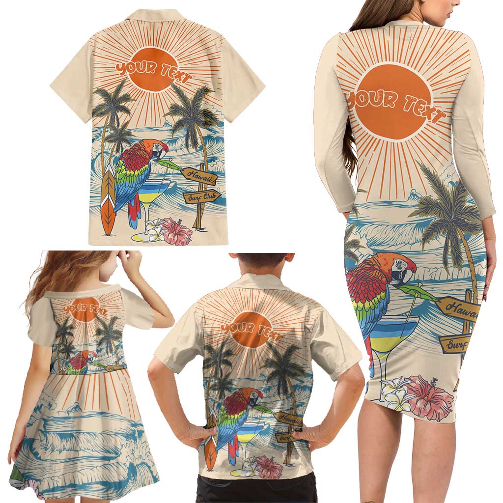 Personalized Christmas In July - Hawaii Retro Family Matching Long Sleeve Bodycon Dress and Hawaiian Shirt Lost In Parrot-dise
