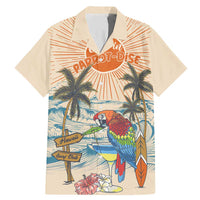 Personalized Christmas In July - Hawaii Retro Family Matching Mermaid Dress and Hawaiian Shirt Lost In Parrot-dise LT7 Dad's Shirt - Short Sleeve Beige - Polynesian Pride