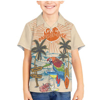 Personalized Christmas In July - Hawaii Retro Family Matching Mermaid Dress and Hawaiian Shirt Lost In Parrot-dise LT7 Son's Shirt Beige - Polynesian Pride