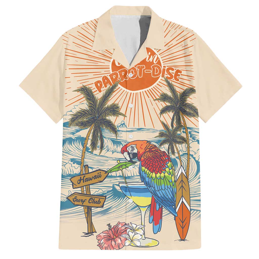 Personalized Christmas In July - Hawaii Retro Family Matching Off Shoulder Maxi Dress and Hawaiian Shirt Lost In Parrot-dise LT7 Dad's Shirt - Short Sleeve Beige - Polynesian Pride