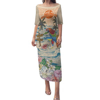 Personalized Christmas In July - Hawaii Retro Puletasi Lost In Parrot-dise LT7 Long Dress Beige - Polynesian Pride