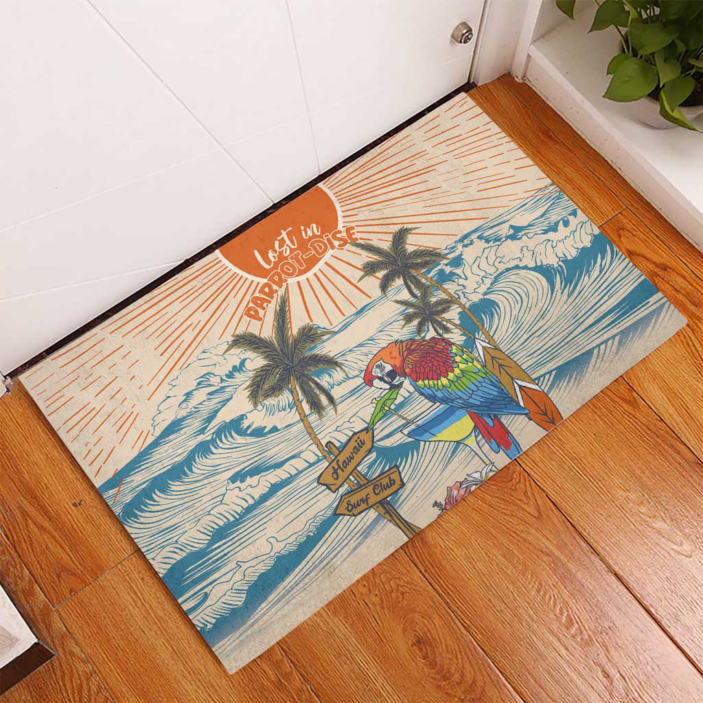 Christmas In July - Hawaii Retro Rubber Doormat Lost In Parrot-dise