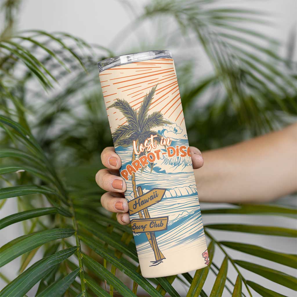 Personalized Christmas In July - Hawaii Retro Skinny Tumbler Lost In Parrot-dise