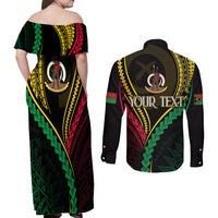 Personalised Vanuatu Couples Matching Off Shoulder Maxi Dress and Long Sleeve Button Shirts 43rd Hapi Indipendens Long LT7 - Polynesian Pride