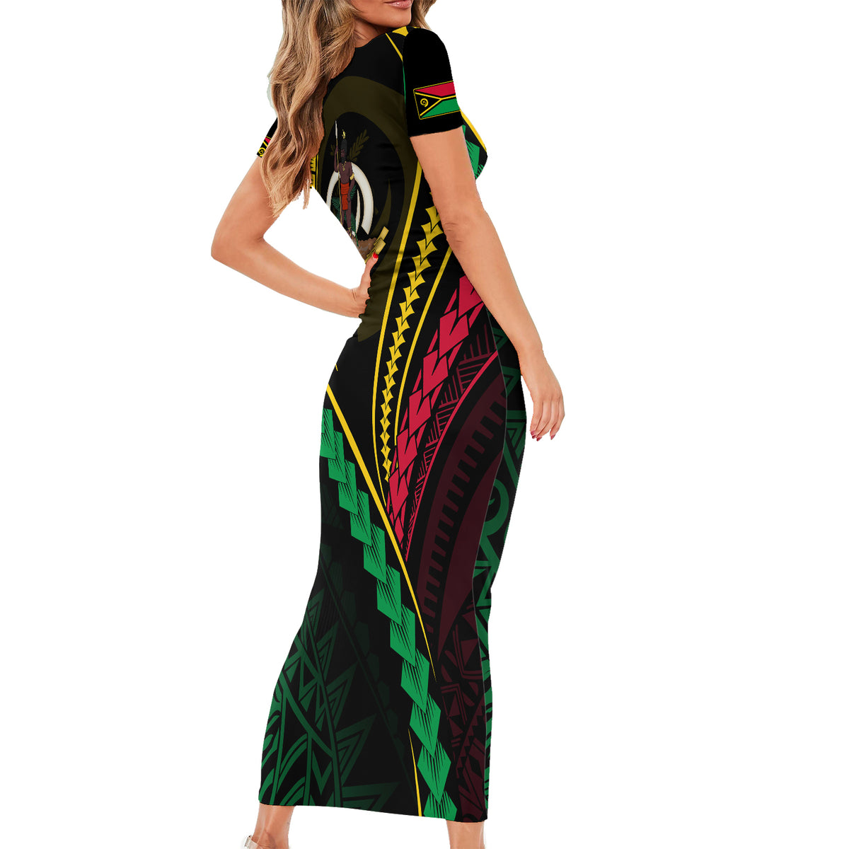 Personalised Vanuatu Short Sleeve Bodycon Dress 43rd Hapi Indipendens Long LT7 - Polynesian Pride