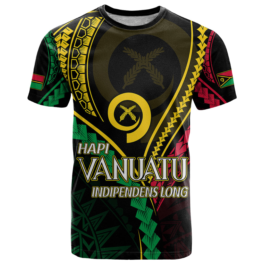 Personalised Vanuatu T Shirt 43rd Hapi Indipendens Long LT7 Black - Polynesian Pride