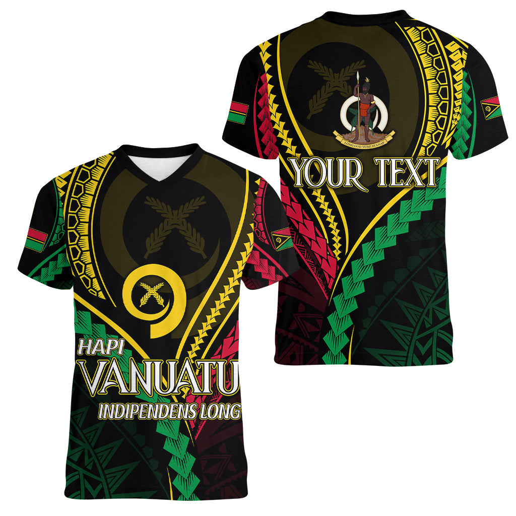 Personalised Vanuatu Women V Neck T Shirt 43rd Hapi Indipendens Long LT7 - Polynesian Pride