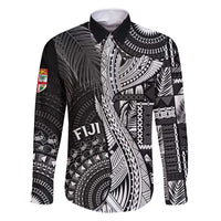 Fiji Rugby Personalised Bula Masi Family Matching Long Sleeve Bodycon Dress and Hawaiian Shirt Fish Tail Kaivity Cibi - Black LT7 Dad's Shirt - Long Sleeve Black - Polynesian Pride