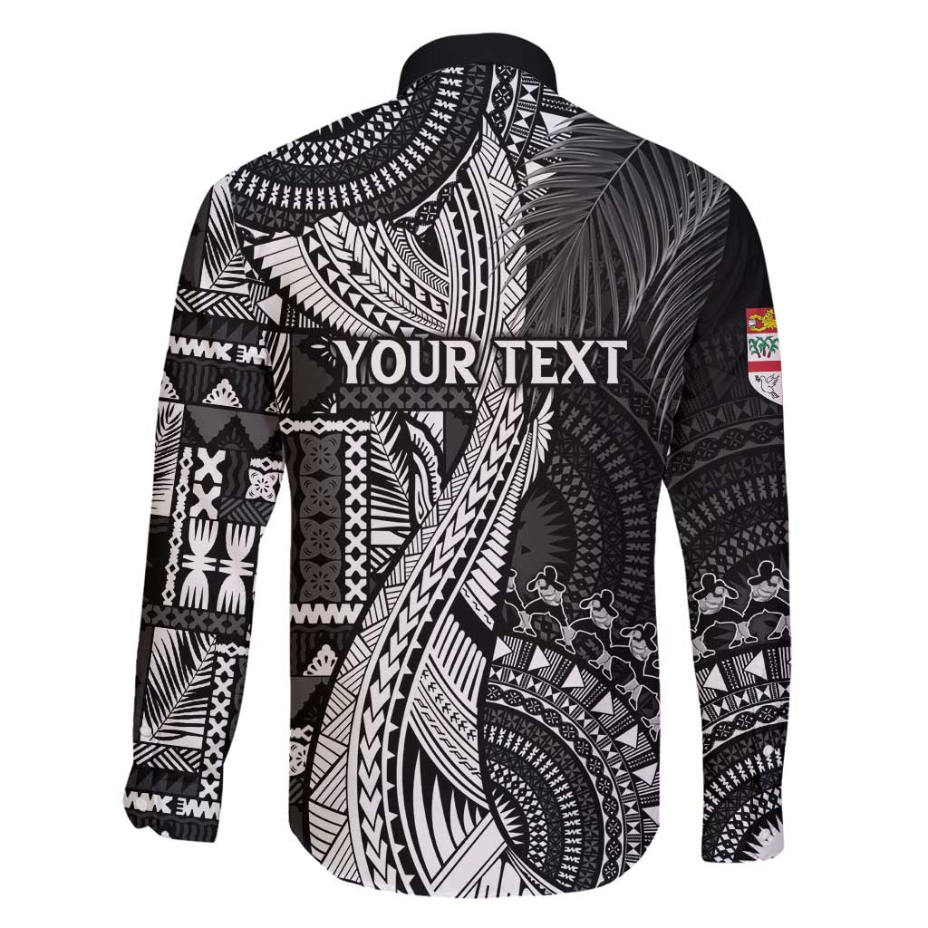 Fiji Rugby Personalised Bula Masi Family Matching Long Sleeve Bodycon Dress and Hawaiian Shirt Fish Tail Kaivity Cibi - Black LT7 - Polynesian Pride